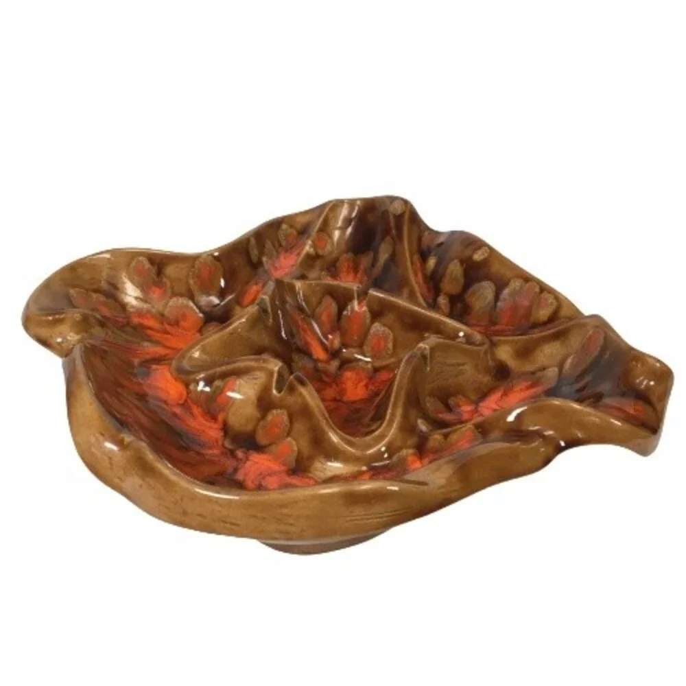 Vintage Ceramic Cigar Cigarette Ashtray Brown Orange Mid Century Modern Lg Swirl